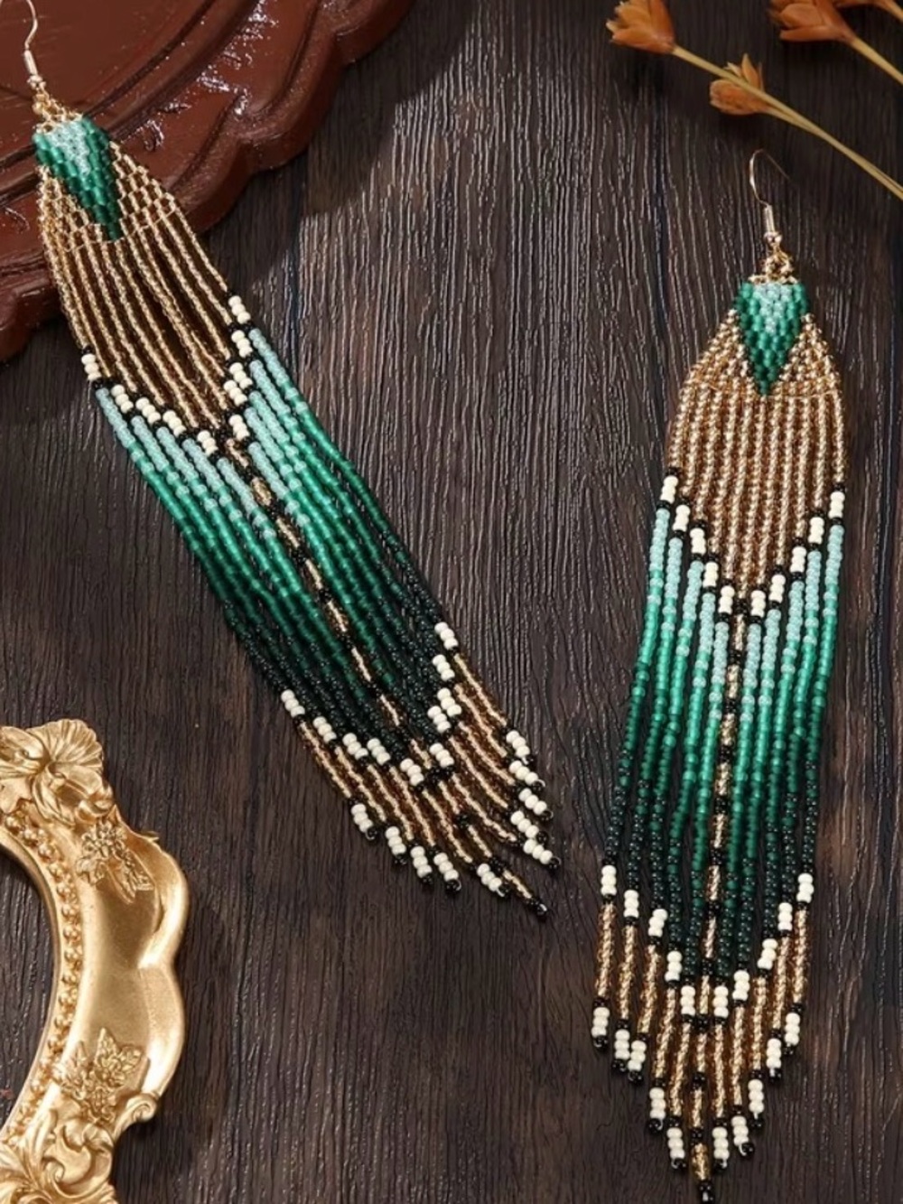 Handcrafted Green Beaded Fringe Earrings - Elegant Statement Jewelry